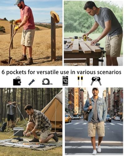 Msmsse Mens Elastic Waist Shorts Cotton Casual Relaxed Fit Multi-Pocket Outdoor Cargo Shorts for Men Black US 32 - Thumbnail 6