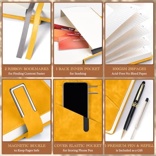 Lined Notebook Journal for Men Women, College Ruled Notebook, Hardcover Leather Journal with Pen & Gift Box, 256 Pages Thick Daily Diary, Professional Notebooks for Work, Travel, Executive, Writing,A5 - Thumbnail 6
