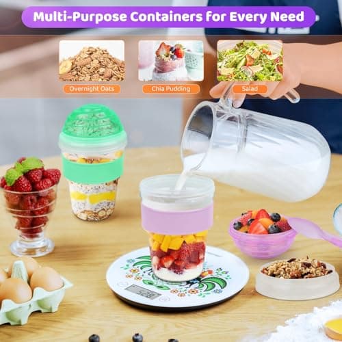 Torchero Yogurt Parfait Cups with Lids Reusable - 4 Pack 20 oz Overnight Oats Containers with Lids Folding Spoons Granola Topper, Cereal Salad Jars for Oatmeal Chia Pudding Meal Prep - Thumbnail 2