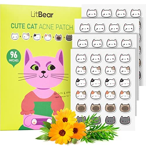 LitBear Acne Patch Pimple Patch, Cat Shaped Acne Absorbing Cover Patch, Hydrocolloid Acne Patches For Face Zit Patch Acne Dots, Tea Tree Oil & Salicylic Acid, 96 Patches, 12mm - Image 1