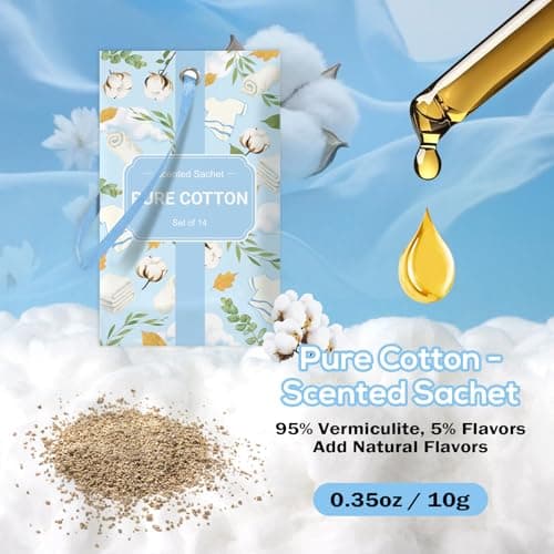 SCENTORINI Scented Sachets for Drawers and Closets, Pure Cotton Scent 14 Pack, Long-Lasting Sachets Bags Wardrobe Freshener, for Luggage, Wardrobe, Cupboard, Handbag, Suitcases, Small Space - Thumbnail 3