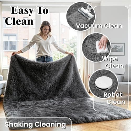 5x7 Area Rug for Living Room, Ultra Soft Fluffy Grey Rugs for Bedroom, Non Slip Large Shag Carpet, Fuzzy Plush Nursery Rug, Thick Washable Indoor Floor Carpets for Kids Office Dorm Home Decor - Thumbnail 6