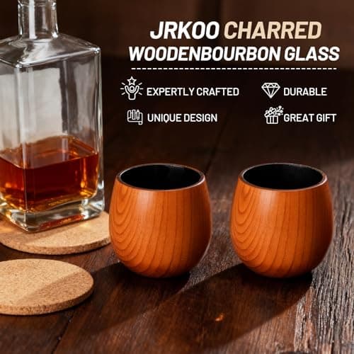 Wooden Whiskey Glass Gifts For Men - Charred Wood Bourbon Whiskey Glasses,Charred Old Fashioned Glass, Bourbon Gift for Dad or Boyfriend on Father's Day, Birthday, Christmas, Thanksgiving (2 Pack) - Thumbnail 3