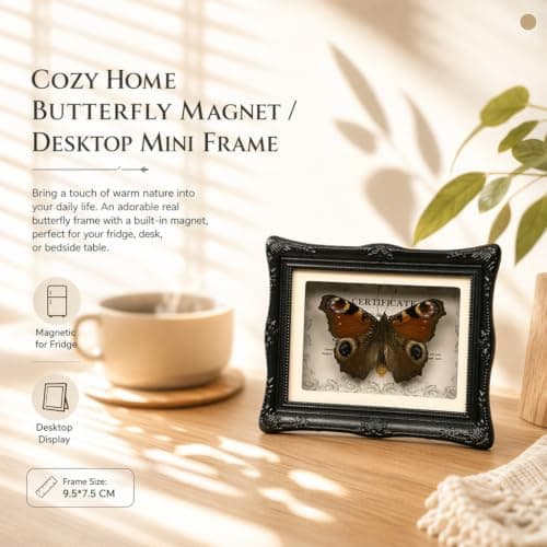 1Pcs Real Butterfly Framed Handmade, Taxidermy Butterfly Shadow Box Collection, Framed Butterfly Taxidermy for Oddities and Curiosities Gifts Tabletop Ornaments (#06-butterfly Specimen+photo Frame) - Thumbnail 5