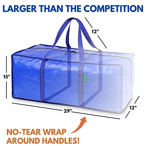 Creative Green Life Extra Large Moving Bags and Clothing Storage Bins with Strong Zipper & Carry Handles, Stackable, Heavy Duty Packing Moving Boxes for College Dorm Room Essentials (Blue, 4 Pack) - Thumbnail 3