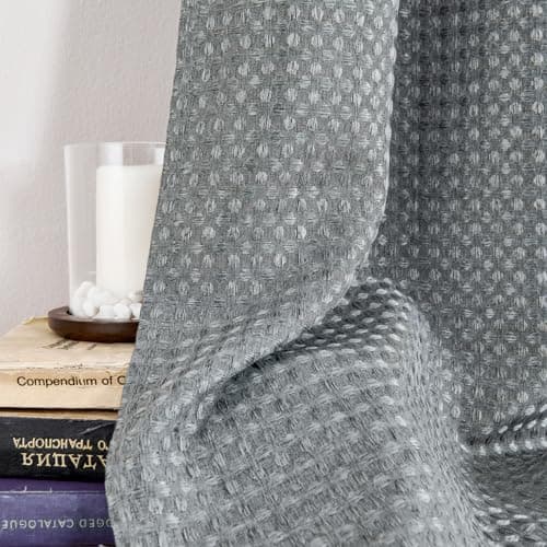 Home Queen Water Resistant Bathroom Window Curtains, Waffle Textured Half Tier Curtains for Kitchen, 28 W X 24 L Inches, Charcoal - Thumbnail 2