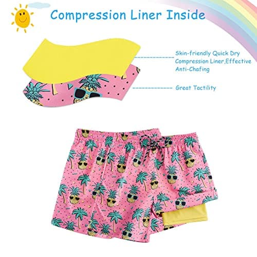 Cozople Teen Boys Swim Trunks with Compression LNER Novelty Pineapple Graphic Bathing Suit Swimwear Stretchy No Chafe Swimming Beach Board Shorts for Casual Swimwear with Pockets - Thumbnail 6
