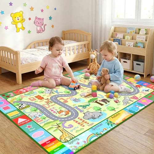 HBUFBUQ Educational ABC Area Rug 2.5x4 Feet Kids Rugs for Playroom Non Slip Alphabet Animals Numbers Shapes Floor Mat for Bedroom Nursery Classroom Boys Girls Learning Carpet - Image 1
