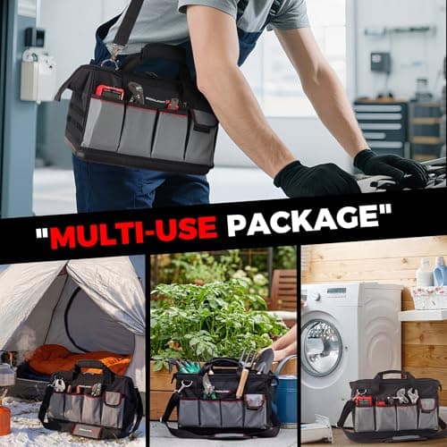 IRONLAND 16.5 Inch Hard & Sturdy Bottom Tool Bag Organizer for Men, Waterproof Heavy Duty Tool Bag with Handle & Large Zipper, Ideal for Mechanics Electrician Handyman Hvac, Great Gift for Dad - Thumbnail 6