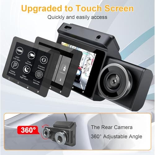 IKFDGB 4K Dual Dash Cam with GPS & Wi-Fi Front Rear+Interior Camera Loop Recording, Parking Mode, G-Sensor 3.2" IPS Screen 32GB Free SD Card App Control & Real-Time Playback Compatible with Most Cars - Thumbnail 3