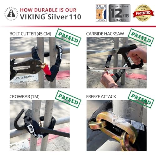 Seatylock Viking Bike Chain Lock with Key - Magnetic Patented Sold Secure Silver Rated - Heavy Duty Anti Theft - Smart Ultra Security Bicycle Lock (43.3 Inch) - Thumbnail 4