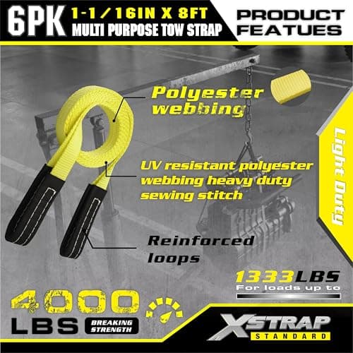XSTRAP STANDARD 6PK 1" x8' Lift Sling Web Strap/Wear Guard End, 4,000 lbs Break Strength Lifting Straps with 2 Reinforced Loops for Tree Saver Lifting Furniture Appliances Machine - Thumbnail 6