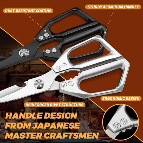Kitchen Scissors for Food Japanese Shear - 2 PCS Poultry Shears, All Purpose Heavy Duty for Chicken, Meat, Quail, Fish, Turkey, Vegetables, Stainless Steel Cooking Scissors, Dishwasher Safe - Thumbnail 5