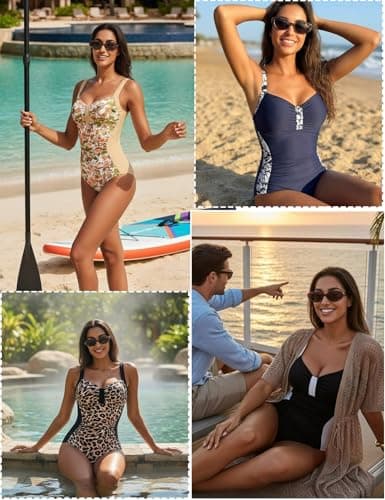 Hanna Nikole Modest Slimming Shapewear Bathing Suit for Women High Cut Full Coverage Beachwear Rose Leopard Swimming Suits X-Large - Thumbnail 5