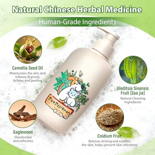 Cat and Dog Shampoo Conditioner, Hypoallergenic Medicated Puppy Shampoo，Veterinary Formula Dog Shampoo for Allergies and itching，Itchy Skin Relief for Smelly Dogs, Natural Sensitive Skin Care - Thumbnail 4