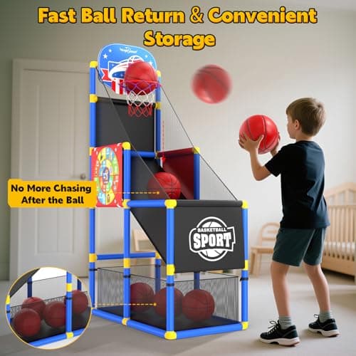 EagleStone 2-in-1 Kids Arcade Basketball Hoop with Dart Board,4 Balls Adjustable Height Basketball Toy Indoor Outdoor Carnival Games Gift for Boys Girls Toddlers Ages 3-6 Years Old,Pump Included - Thumbnail 6