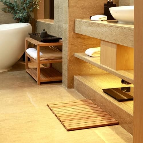 Nordic Style Teak Shower and Bath String Mat - Indoor and Outdoor Use - Non-Slip Wooden Platform for Sauna, Pool, Hot Tub Flooring Decor and Protector (Natural Finish, 23.62" x 15.75") - Thumbnail 2