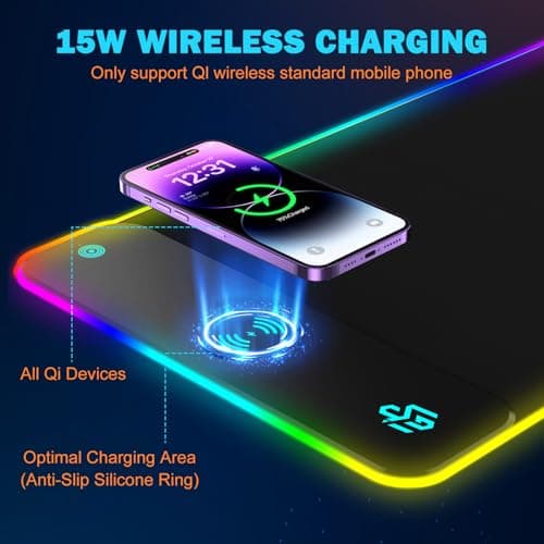 Mouse Pad Gaming Wireless Charging, 800x300x4mm, Black - Thumbnail 2