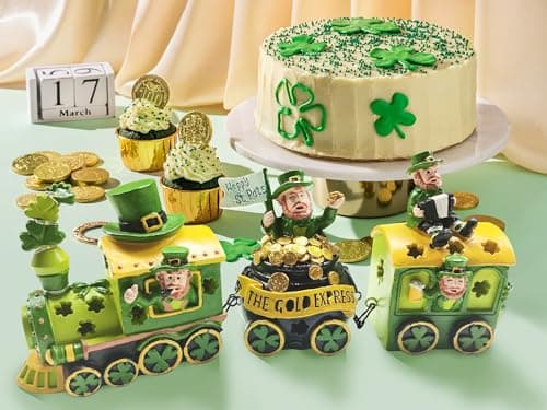 Hexagram St Patricks Day Decorations Train, Lighted Saint Patrick Decor for Tabletop, Leprechaun Centerpieces Table Centerpieces, Ireland St Patricks Day Decorations for Home Decorative Figurines - Thumbnail 6