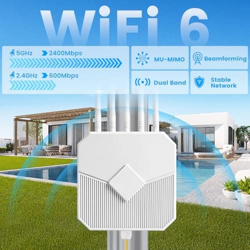 Outdoor WiFi 6 Extender, 2026 AX3000 Long Range Outdoor WiFi Extender Signal Booster, IP67 Weatherproof Outdoor Wireless Access Point with PoE, Gigabit Ports for Garage, Farm, Yard, RV, Dock,Starlink - Thumbnail 2