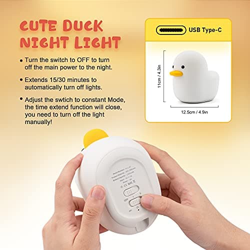 UNEEDE LED Benson Night Light, Cute Duck Animal Silicone Nursery Night Light Rechargeable Table Lamp Bedside Lamp with Touch Sensor for Baby Girls Women Bedrooms, Living Room - Thumbnail 2