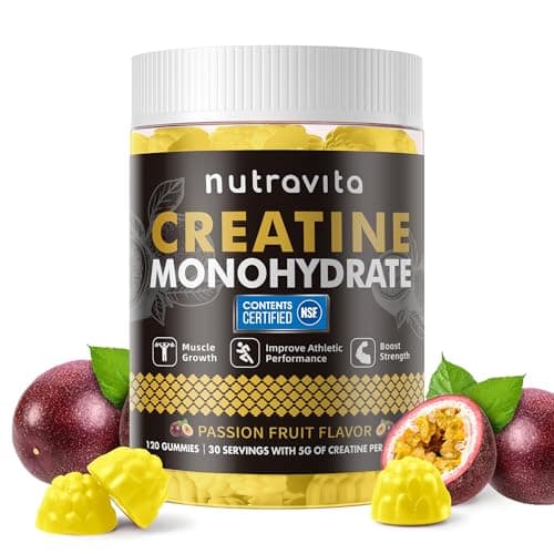 Nutravita NSF Certified Creatine Gummy - Creatine Monohydrate Gummies for Men & Women-5g of Creatine Monohydrate per Serving - Sugar Free,Vegan, Passion Fruit Flavor, 120 Count - Image 1