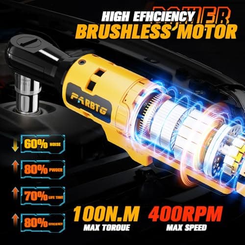 1/2 Inch Cordless Ratchet Wrench Compatible with DeWalt 20V Max Battery, 74Ft-Lbs (100N.m) High Torque, Brushless Motor, 0-400RPM Variable Speed, 7 Sockets, 1/2" to 3/8" Adapter, 3" Extension Bar - Thumbnail 2