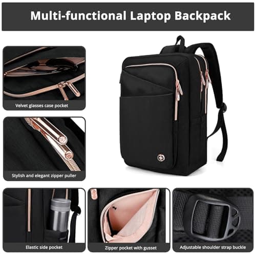 Swissdigital Design Laptop Backpack for Women,With USB Charging Port Computer Work Backpack,Fits 15.6 Inch Laptop Travel Casual Backpack,Black | SD1006-01 - Thumbnail 6