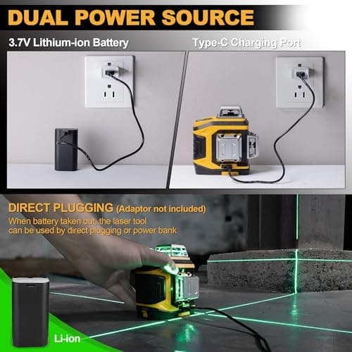 PREXISO Rechargeable 360° Self Leveling Green Laser Level with Tripod, Magnetic Base, Glasses - For Construction, Tile, Home Renovation - Thumbnail 3