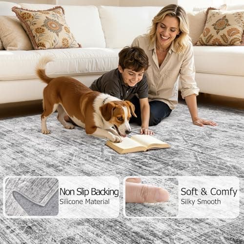 ELLIUNE Washable Area Rugs 8x10, Soft Large 8x10 Rugs for Living Room Non-Slip Vintage Black Grey Indoor Carpet Stain Resistant Rugs for Dining Room Bedroom Nursery Kid & Pet Friendly - Thumbnail 3