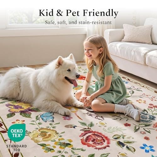 Rugflix 2x6 Runner Rug for Hallway, Washable Kitchen Runner Non Slip, Soft Low Pile Entryway Carpet, Vintage Floral Stain Resistant Long Laundry Room Rugs for Bedroom, Stairs, Beige - Thumbnail 6