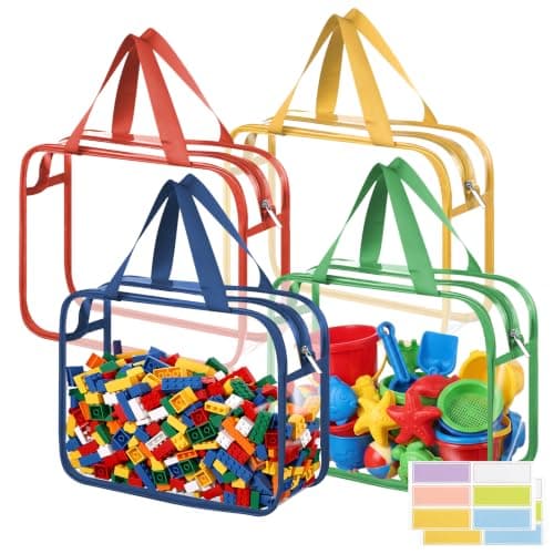 Dntorx Toy Storage Bags 4 Pack, Clear PVC Toy Organizers, Colorful