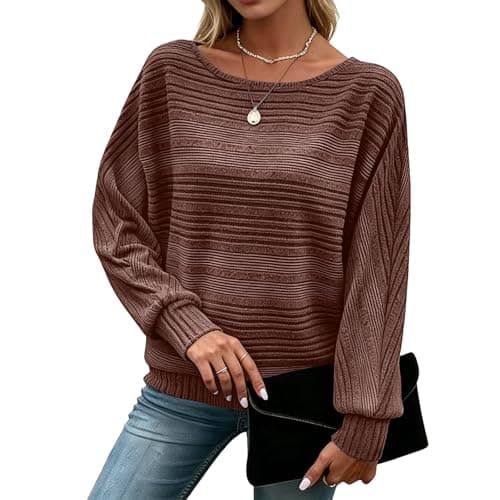 Anyshe Women's Batwing Long Sleeve Lightweight Pullover Sweaters, Crewneck Business Casual Tops for Office Work Daily Wear, Light Khaki, Large - Image 1