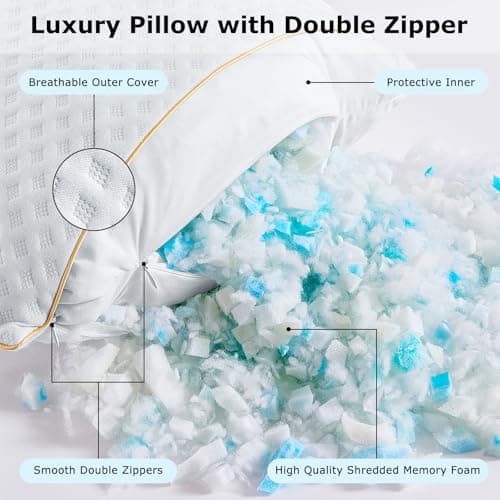 Sofslee King Size Pillows Set of 2 for Neck and Shoulder Pain, Adjustable Firmness Shredded Memory Foam Pillow King for Side Sleeper, Cooling Curved Kingsize Pillows with Washable Cover - Thumbnail 2
