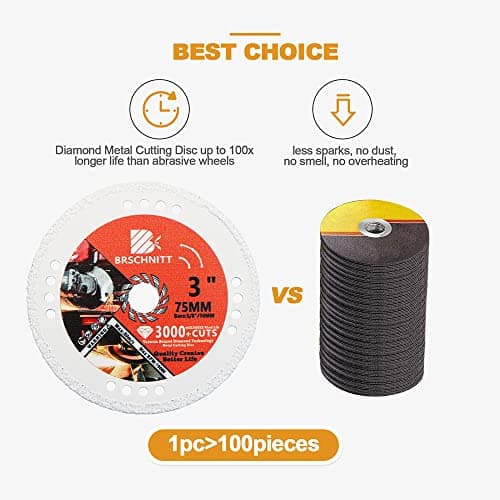 BRSCHNITT Diamond Cut Off Wheel,2pcs 3 Inch x 3/8 Inch Arbor Vacuum Brazed Diamond Saw Blades for Metal Steel Tube Iron Rebar Cutting Wheel (75mm 2pcs) - Thumbnail 4