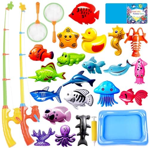 CozyBomB™ Magnetic Fishing Toys Game Set for Kids | Water Table Bathtub Kiddie Pool Party Pole Rod Net, Outdoor Plastic Floating Fish, Toddler Bath Color Ocean Sea Animals Birthday Gift Age 3-5 6 4-8 - Image 1