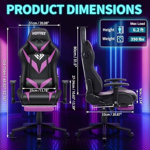 Led Gaming Chair with Speakers Massage 165°Reclining Computer Chairs-Purple - Thumbnail 3