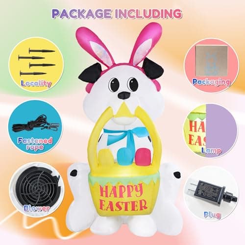GIFTFIND Easter Inflatables Dog Outdoor Decoration, 3.6FT Funny Dog with Bunny Ear & Basket, Bright Inflatable Yard Decoration Built in LED Lights Blow Ups Great for Patio Garden Lawn Holiday Decor - Thumbnail 5