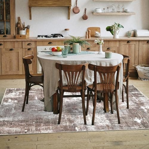 Dotiiorug Modern Abstract Washable Area Rug for Living Room,Low Pile 6x9 Non Slip Carpet Non-Shedding Area Rug Soft Indoor Stain Resistant Rug Brown - Thumbnail 3