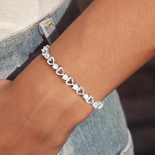 Goxygen Gold Heart Tennis Bracelet for Women - 14K Gold Plated 3mm Cubic Zirconia Heart Link Bracelet, Elegant CZ Tennis Bracelet, Dainty Trendy Anniversary Birthday Christmas Jewelry Gift for Her - Thumbnail 3