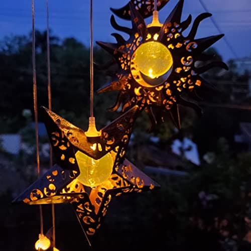 Tryme Solar Wind Chimes for Outside with Sun Moon Star Solar Hanging Lights Windchimes Outdoors Garden Decor Gifts for Mother, Grandma, Sister - Thumbnail 3