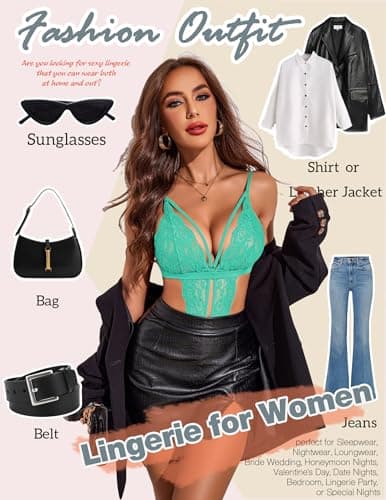 Avidlove Lingerie for Women Sexy Teddy Underwear Nighty Lace Bodysuit Cute Outfit (Celadon Green, X-Small) - Thumbnail 4