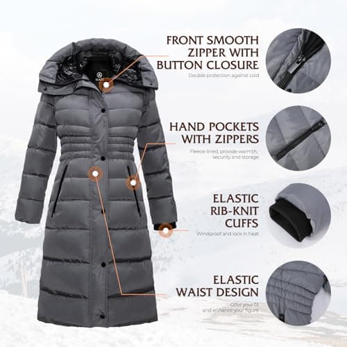 IKAZZ Winter Warm Long Coats, Women's Winter Windproof Down Quilted Outerwear, Thick Parka Design, Water-Repellent and Snow-Proof for Outdoor Adventures, Hooded Plus Size Puffer Jacket, Grey XXL - Thumbnail 4