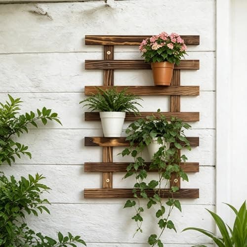 2 Pcs Wall Planter for Indoor Outdoor Plants - Wooden Wall Amounted Plant Holder for Hanging Pots, Vertical Pack Wood Garden Trellis for Climbing Plants Orchid Ivy Vine Rose Patio Home Decor, 15.75" - Thumbnail 5