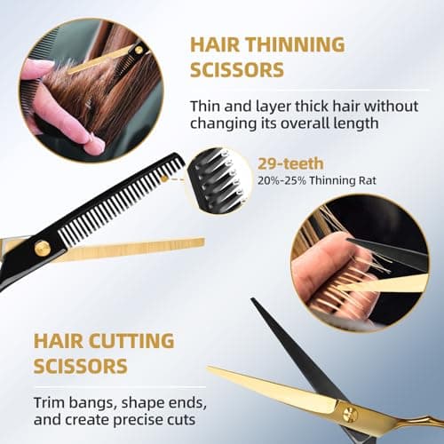 ETHTXE Professional Hair Cutting Scissors, 6.5" Barber Scissors Stainless Steel Salon Thinning Shears, Multifunctional Straight Shears for Home, Salon, and Barber Use – Ideal Gift for Family & Friends - Thumbnail 5