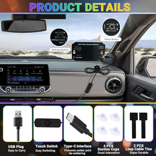 LED Lights for Car Windshield, 8x8 Pixels Custom LED Sign for Car Lights, Scrolling Loop Playback DIY LED Display Screen Buttons for Car Lights - Thumbnail 3