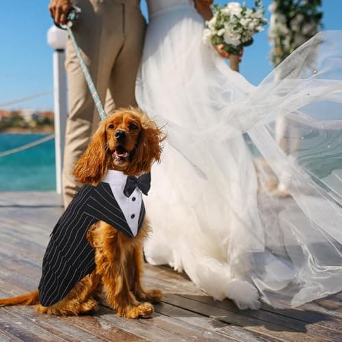 DORA BRIDAL Dog Tuxedo for Large Dogs, Dog Suit and Bowtie, Formal Dogs Wedding Outfit, Pet Tuxedo and Bandana Set Valentines Birthday Christmas Party Costumes for Labrador, Golden Retriever, Black,L - Thumbnail 5