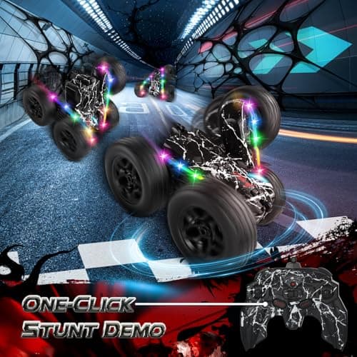 Terucle Rc Cars Toys for Boys Remote Control Car 2.4 GHz Black Toys for Ages 5-7 Kids Toys New Upgraded Strip Lights 360° Rotating Rc Truck Birthday (Black) - Thumbnail 4