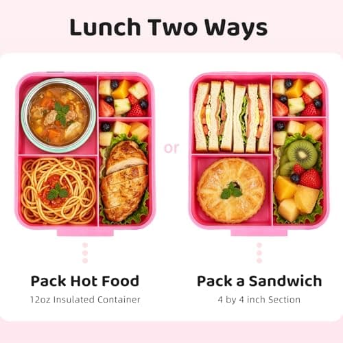 Kids Bento Lunch Box with 12oz Soup Thermo, 4 Compartments Leak Proof Lunch Box, Stainless Steel Insulated Food Jar for Girls Back to School, Daycare, Camping, Picnic, Unicorn Birthday Gifts for Girl - Thumbnail 2