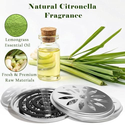 FIRIK Citronella Coils Outdoor, 20 PCS Citronella Incense Coil with 2 Incense Burner and 2 Coil Holders, Natural Lemongrass Coils for Patio Camping Farms Courtyards Backyard Garden BBQ Indoor, Black - Thumbnail 3